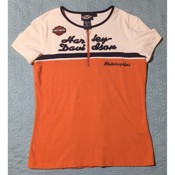 Harley-Davidson Tops - Harley Davidson 1/4 Zip Fitted/Stretchy Embroidered Logo Shirt Women’s Sz L